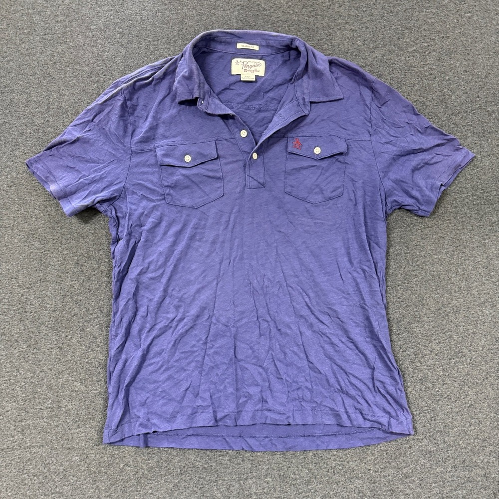 Modern Original Penguin Polo Shirt Mens Large Purple Good Dual Pocket Jersey